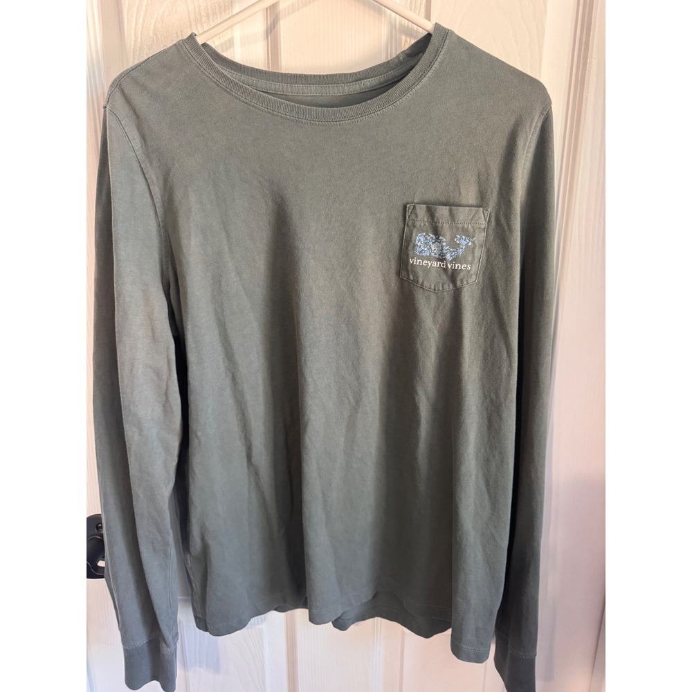 Vineyard Vines Floral Whale Long Sleeve Pocket T-Shirt Green Gray Men's Large